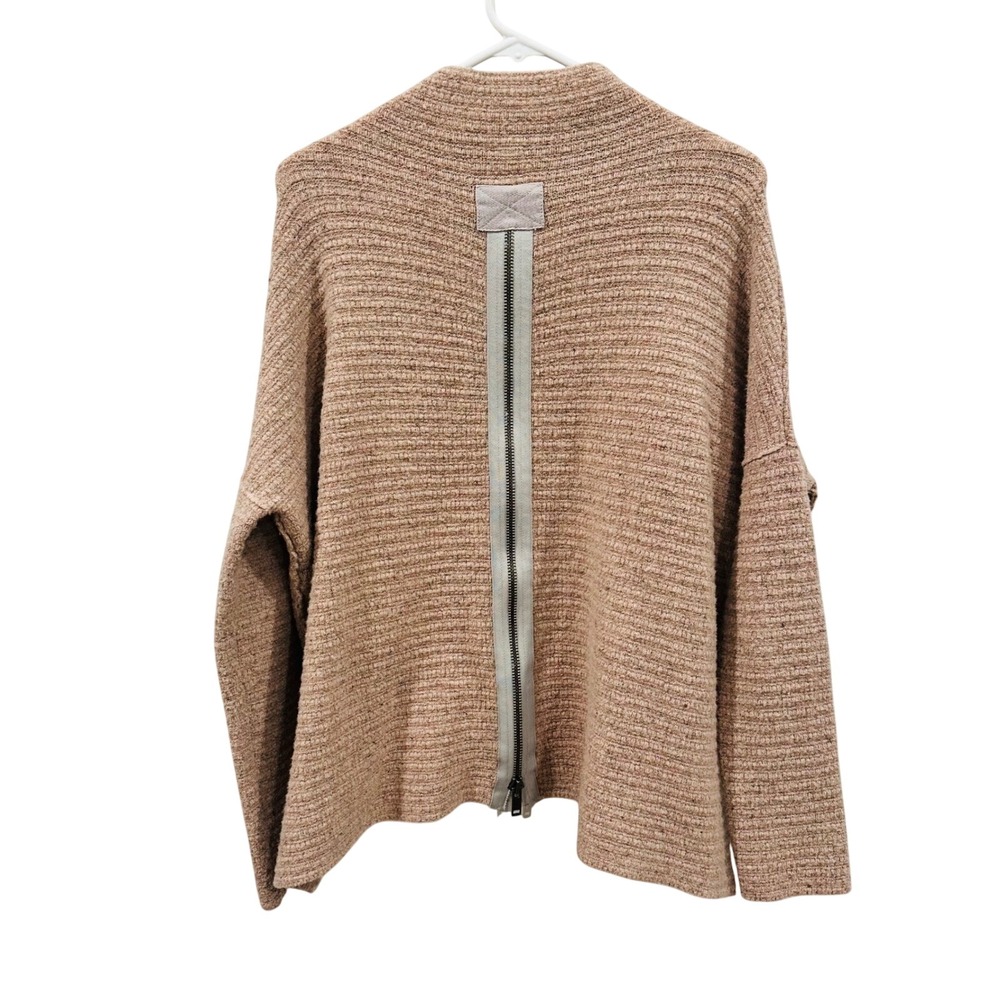 Free People Mock Neck Back Zip Sweater Women M Tan Oversized Chunky Knit Marled